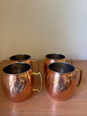 Copper Moscow Mule Mug Set with Brass Handles - 4 Pack